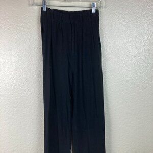 Miou Muse Black Wide Leg Elastic Waist Dress Pants Linen Rayon Sz S